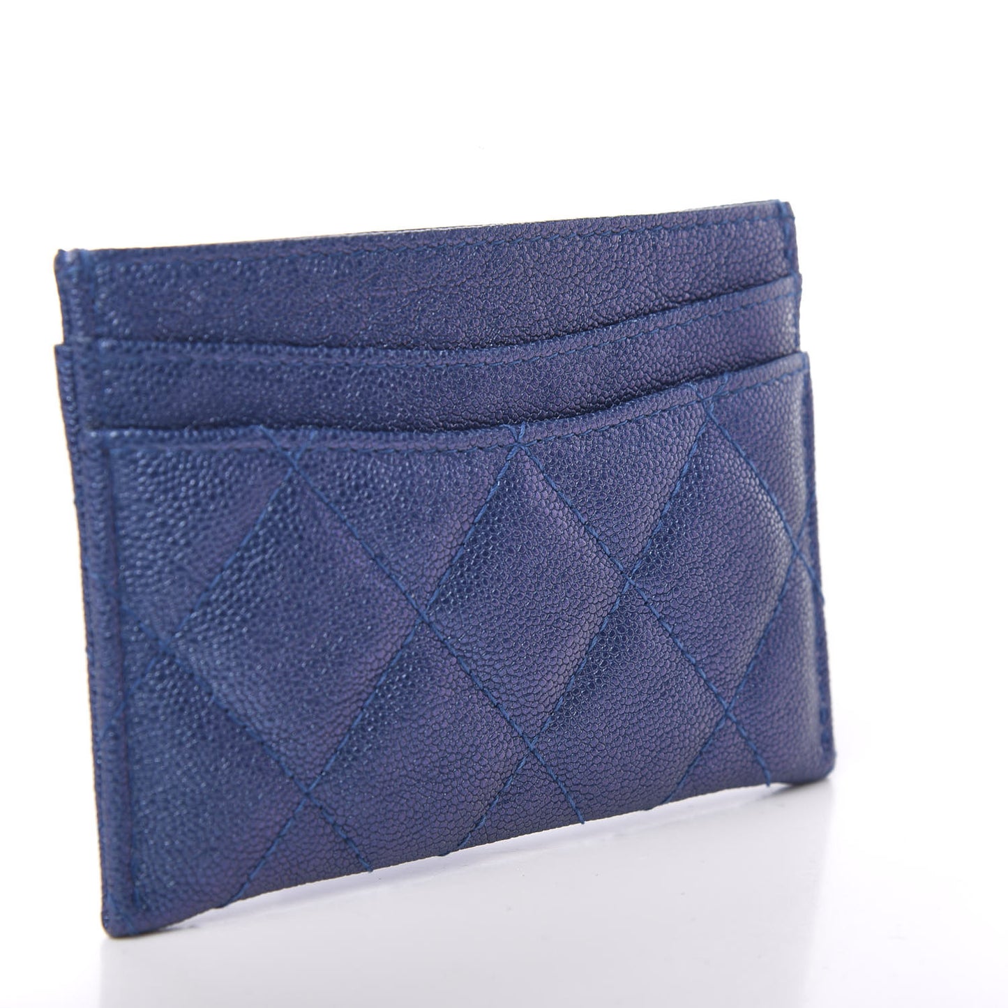 Iridescent Caviar Quilted Card Holder Dark Blue