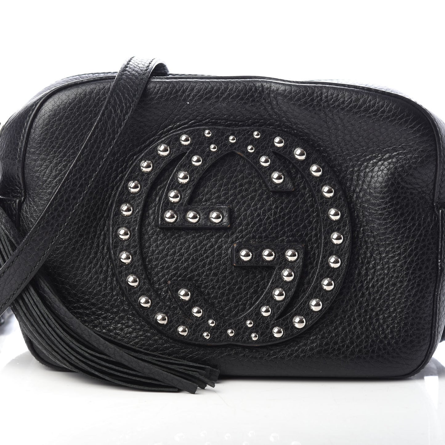 Pebbled Calfskin Studded Small Soho Disco Bag Black