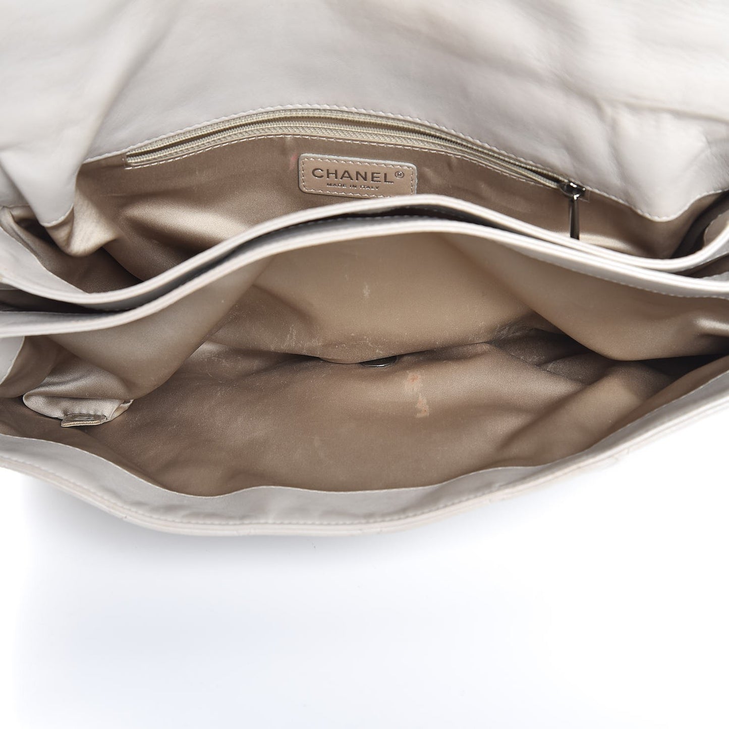 Lambskin Quilted 3 Accordion Flap Bag White