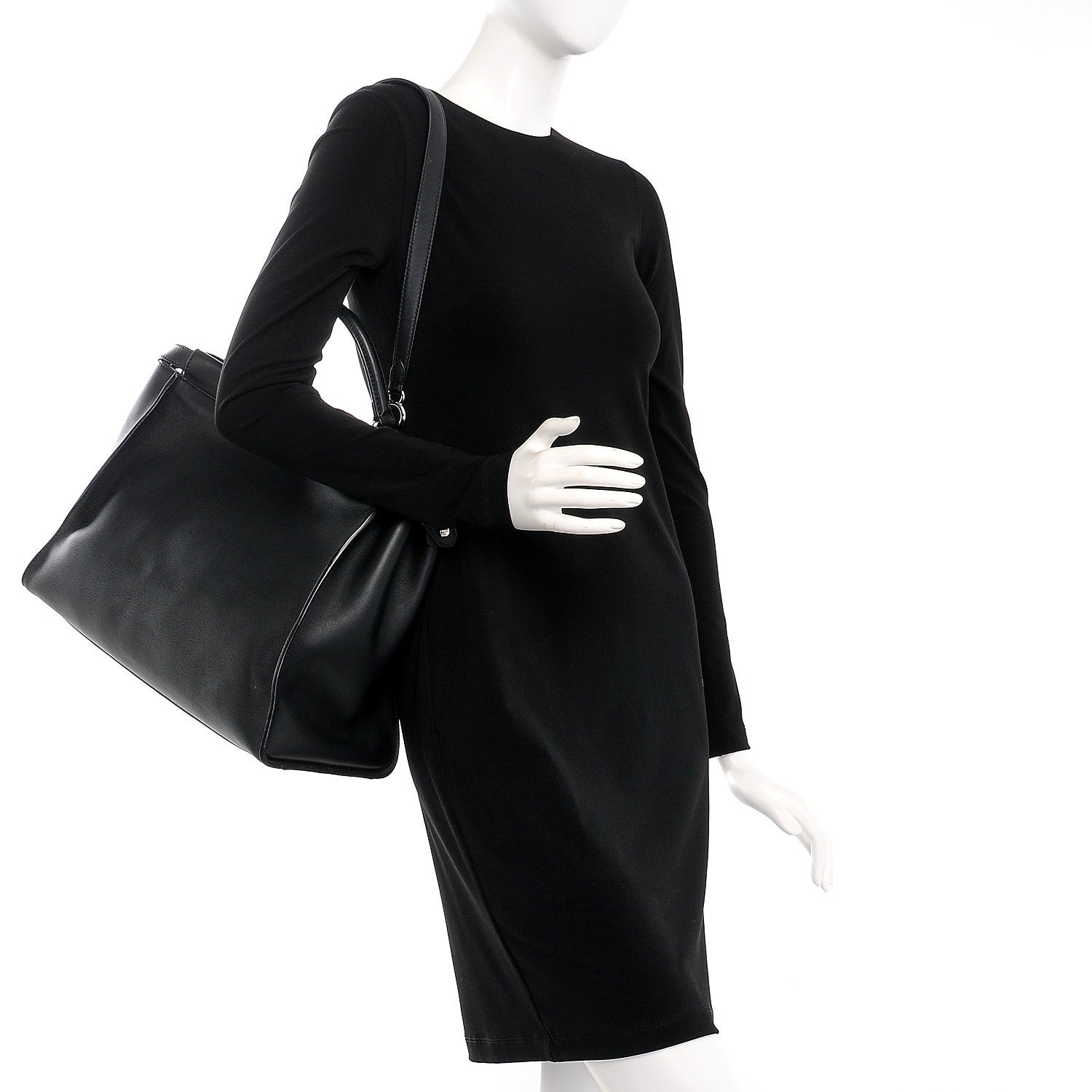 Fendi Vitello Dolce Shiny Nappa Large Peekaboo Iconic Satchel Black Camelia 2 of 8