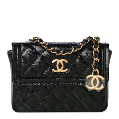 Chanel Shiny Aged Calfskin Quilted Waist Belt Bag Black 1 of 11