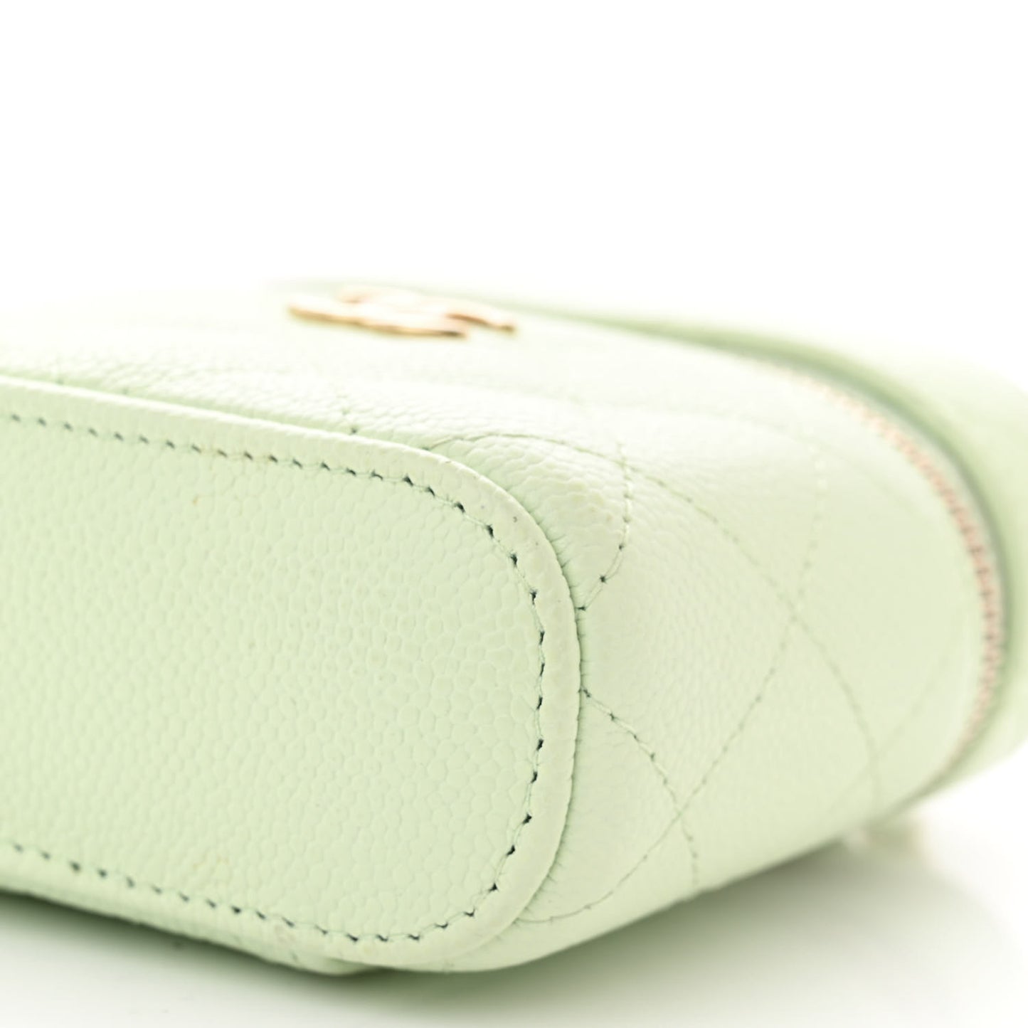 Caviar Quilted Small Handle With Care Vanity Case With Chain Light Green