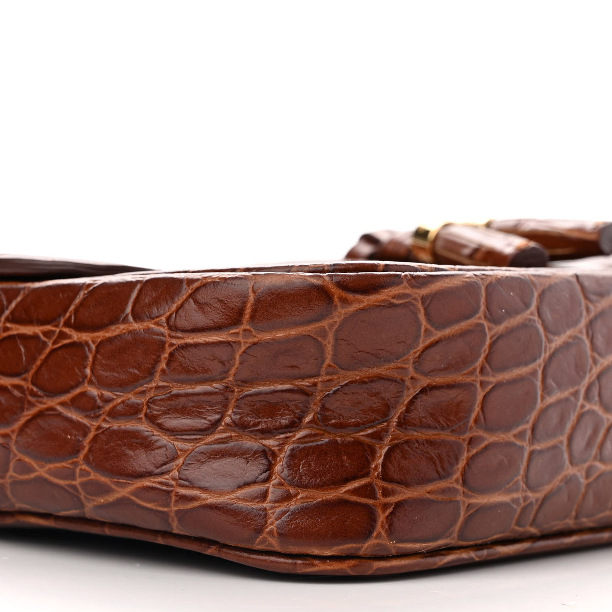 Calfskin Crocodile Embossed Medium Tassel Bag Tan