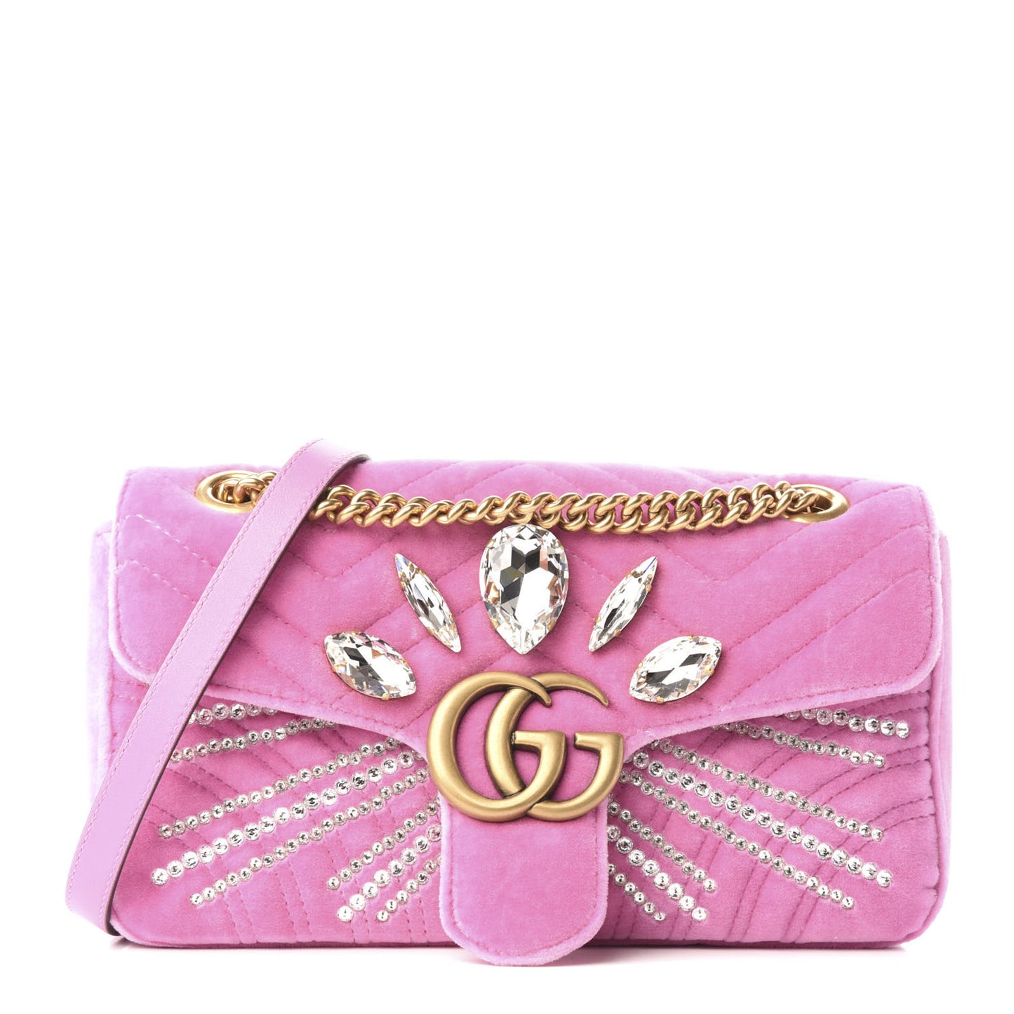 Velvet Matelasse Marquise Crystals Embroidered Small GG Marmont Shoulder Bag Malva
