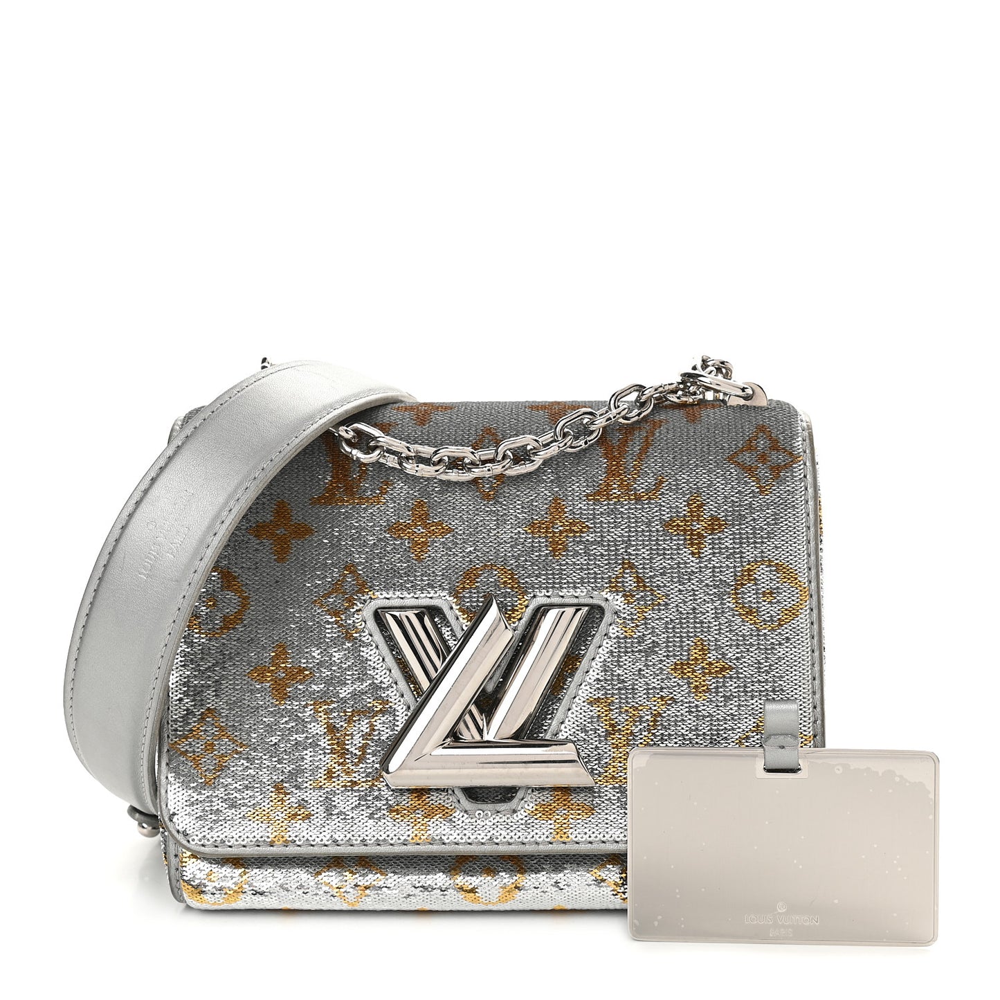 Sequins Monogram Twist Shoulder Bag PM Gold Silver
