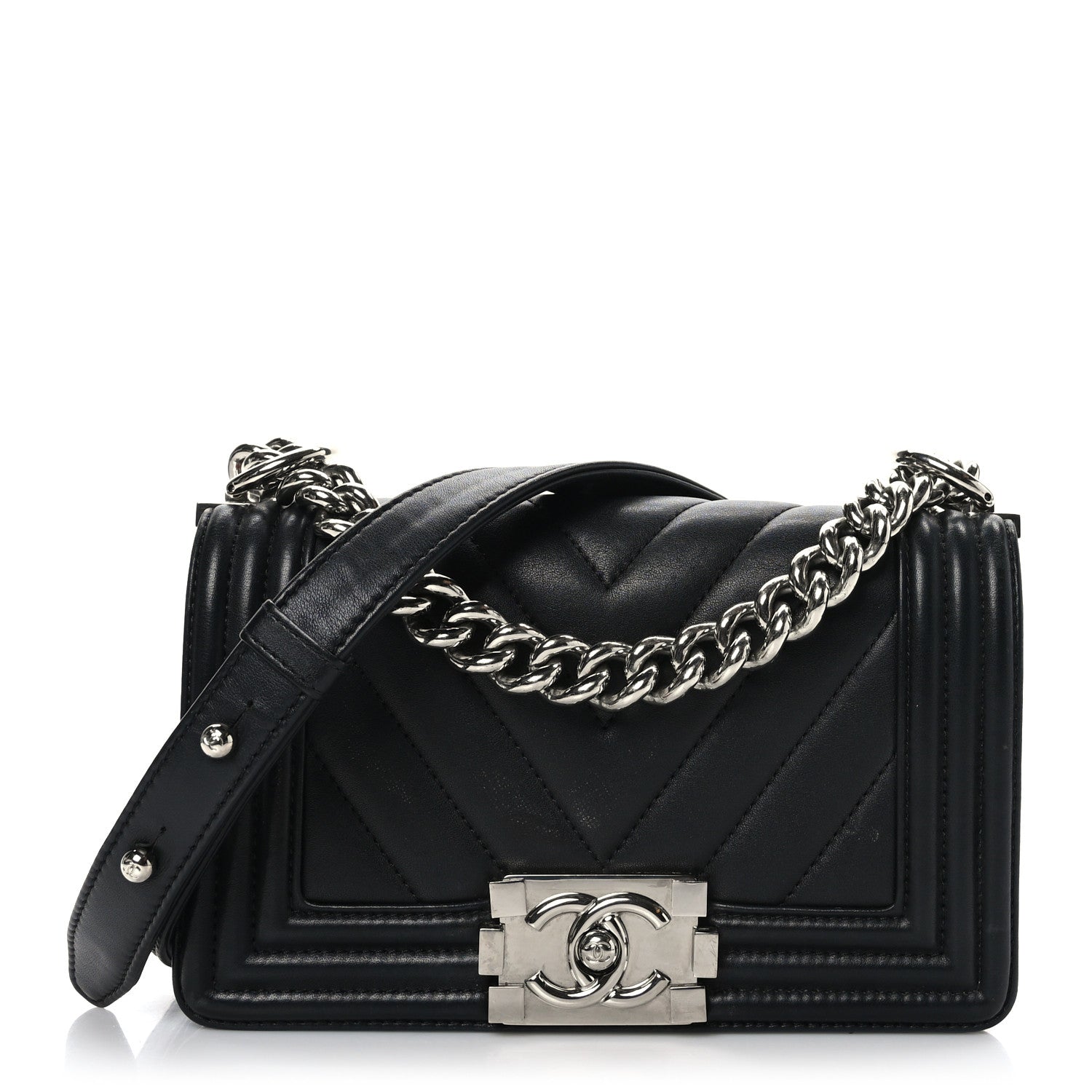 Chanel Calfskin Chevron Quilted Small Boy Flap Black 1 of 9