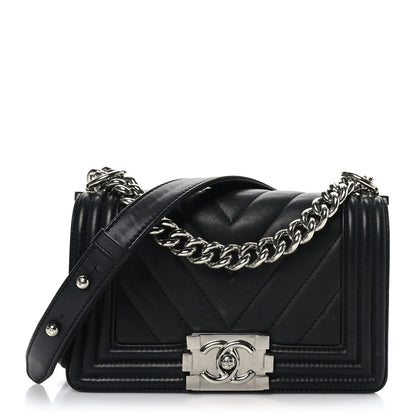 Chanel Calfskin Chevron Quilted Small Boy Flap Black 1 of 9