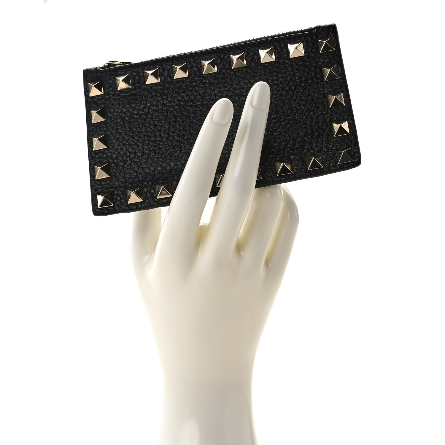 Valentino Garavani Pebbled Calfskin Rockstud Coin Case Card Holder Black 2 of 7