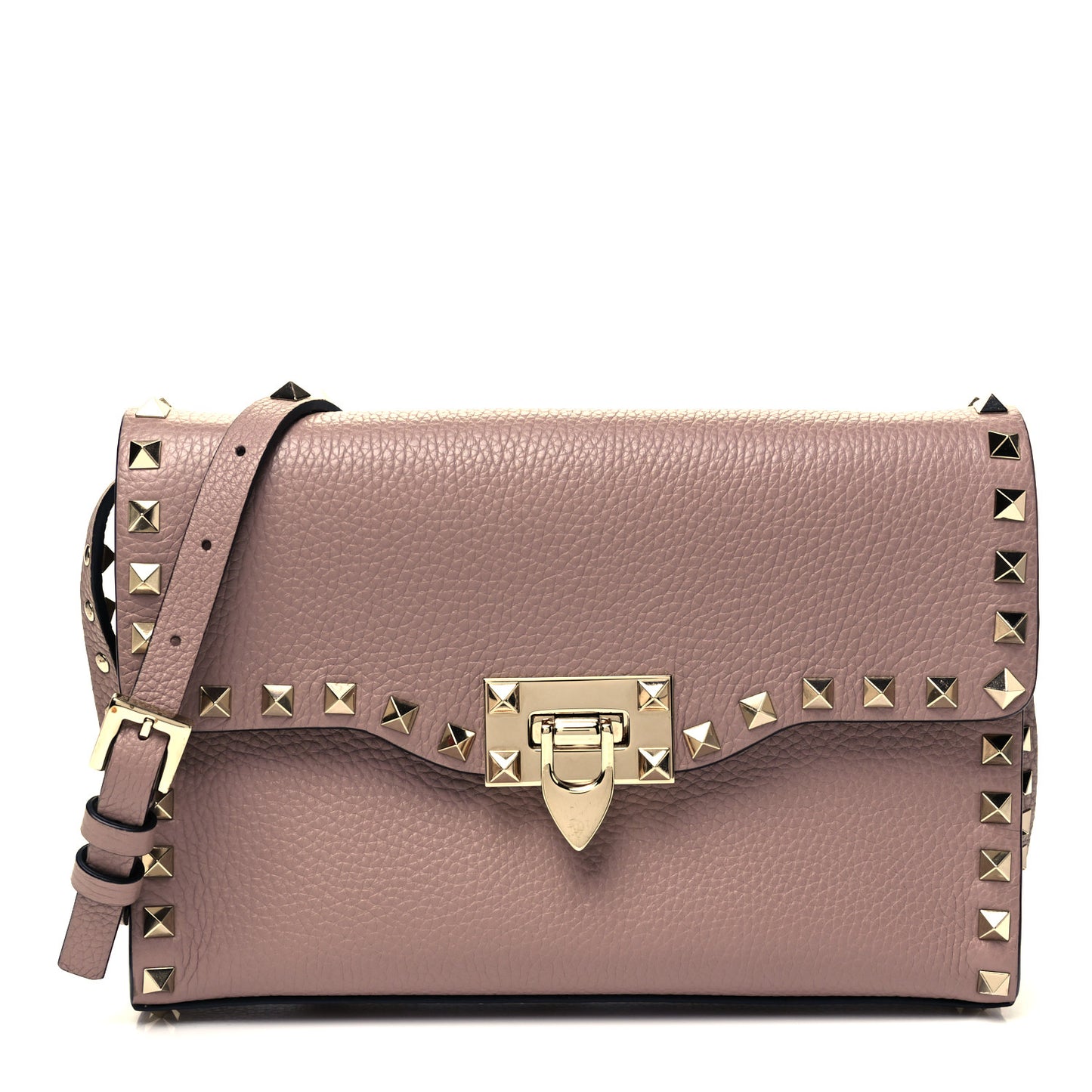 Pebbled Calfskin Medium Rockstud Flip Lock Crossbody Bag Lipstick