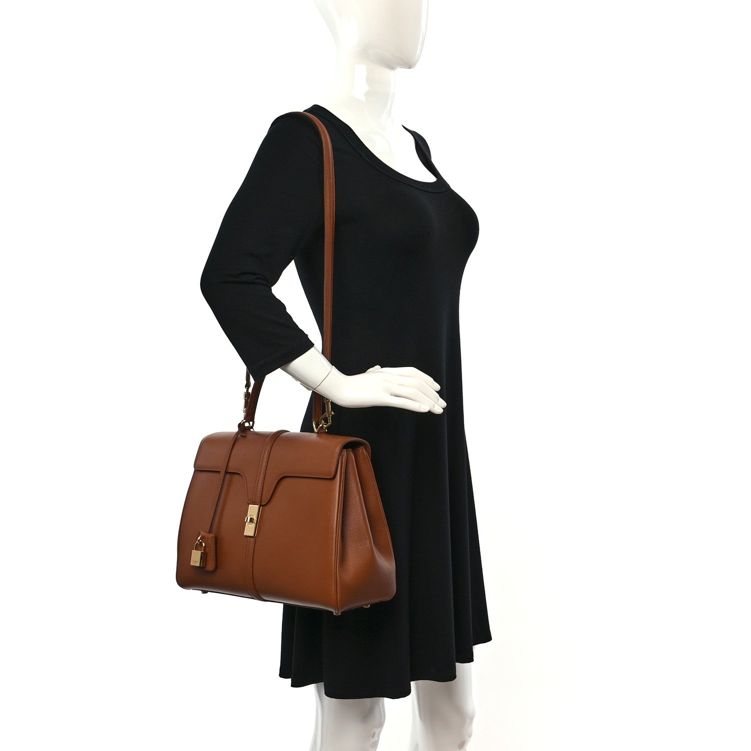 Celine Grained Calfskin Classique 16 Top Handle Bag Tan 2 of 13