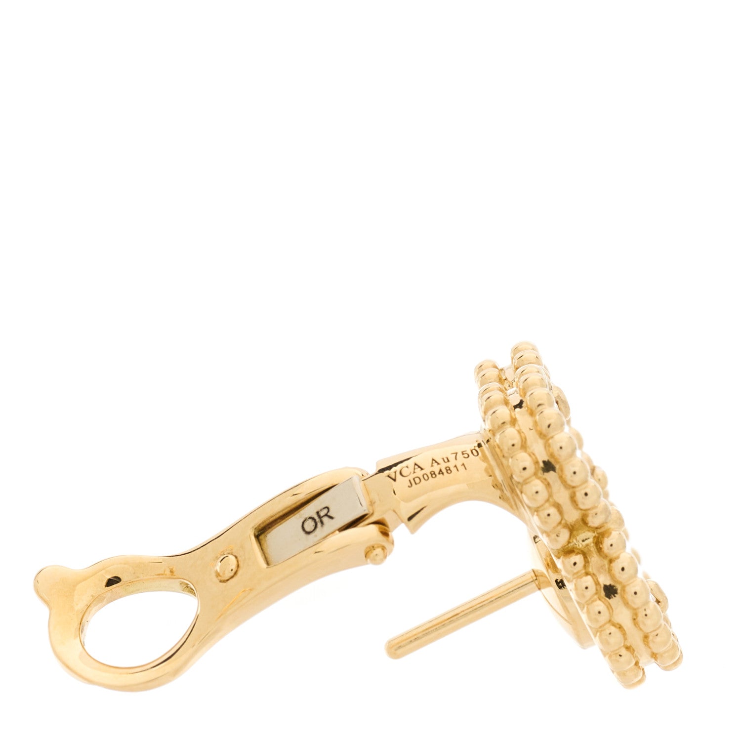 Van Cleef & Arpels 18K Yellow Gold Mother of Pearl Vintage Alhambra Earrings 4 of 4