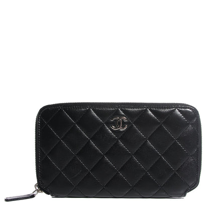 Chanel Lambskin Quilted Large Zip Around Wallet Black 1 of 8