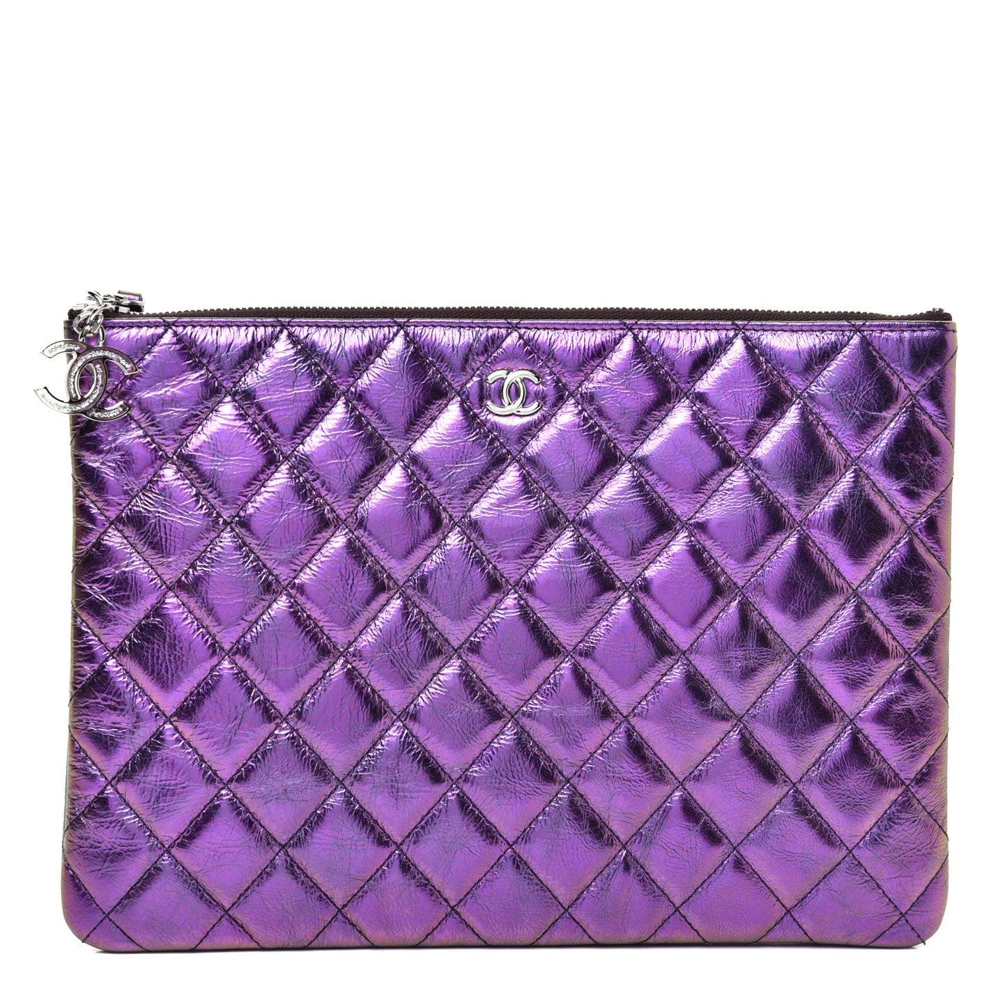Iridescent Crumpled Calfskin CC Ripples Medium Cosmetic Case Purple