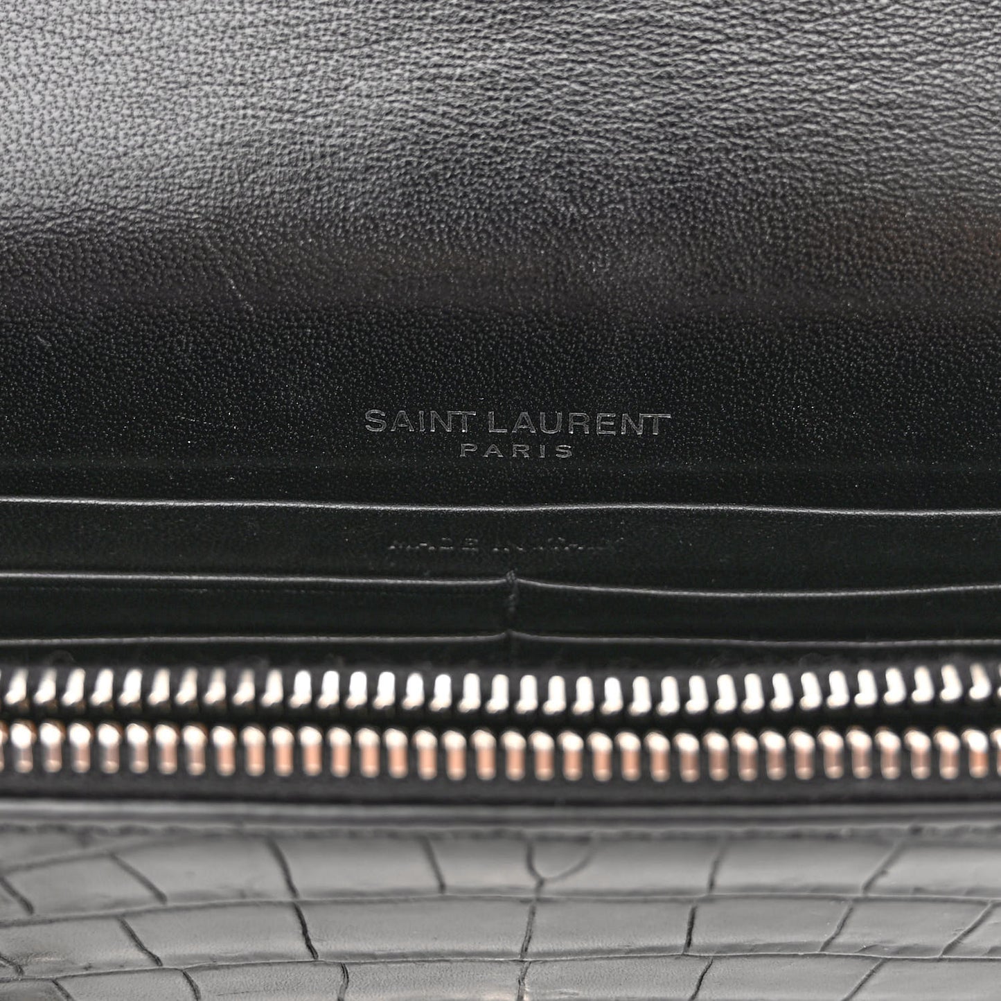 Calfskin Crocodile Embossed Medium Classic Monogram Kate Tassel Satchel Black