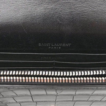 Saint Laurent Calfskin Crocodile Embossed Medium Classic Monogram Kate Tassel Satchel Black 6 of 11