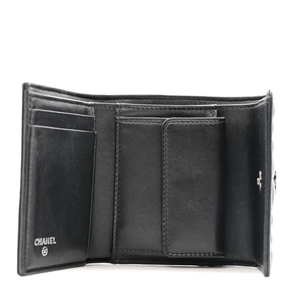 Chanel Lambskin Crystal Camellia Embossed Small Double Wallet Black 5 of 9