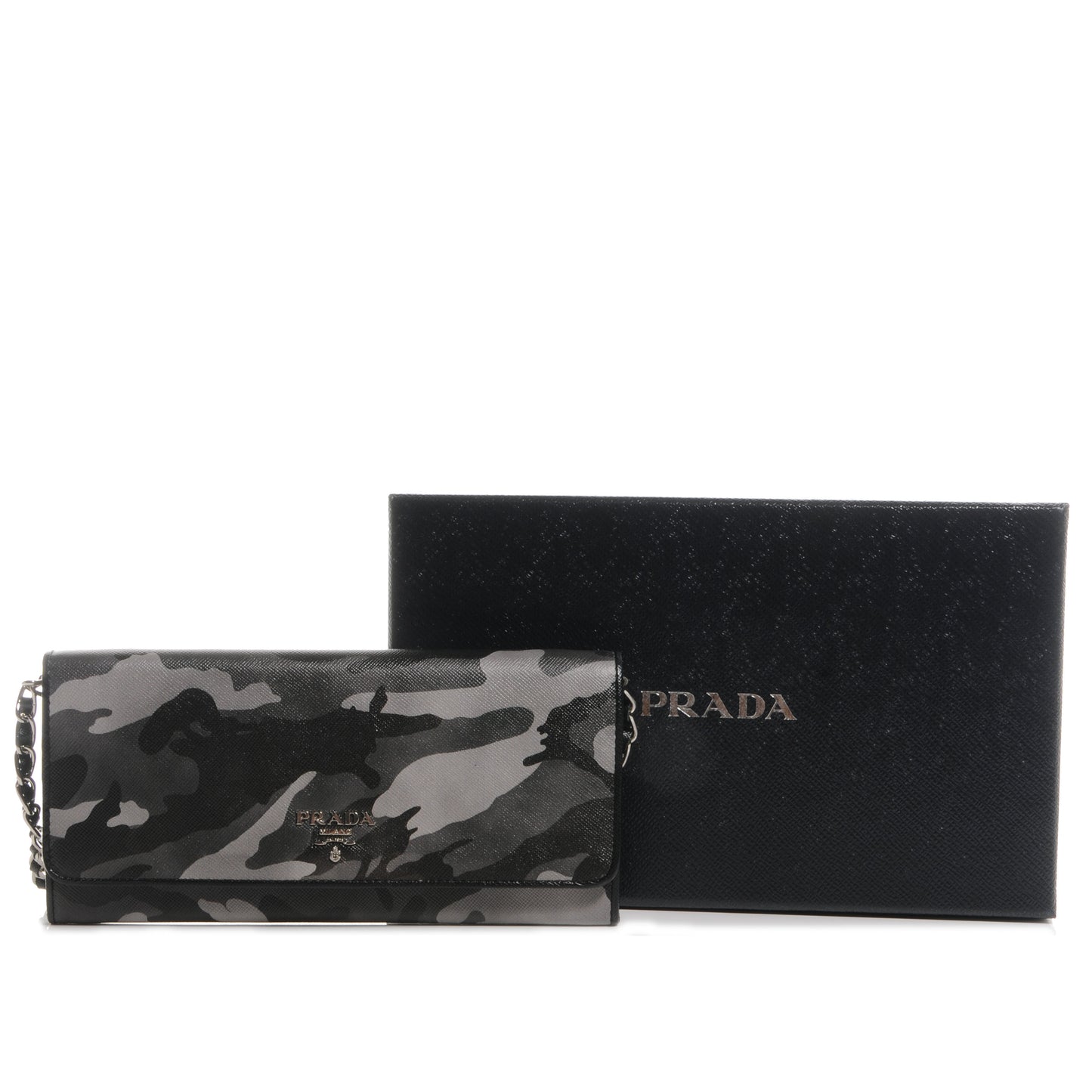 Saffiano Camouflage Print Continental Chain Wallet Marmo Dis Camouflage