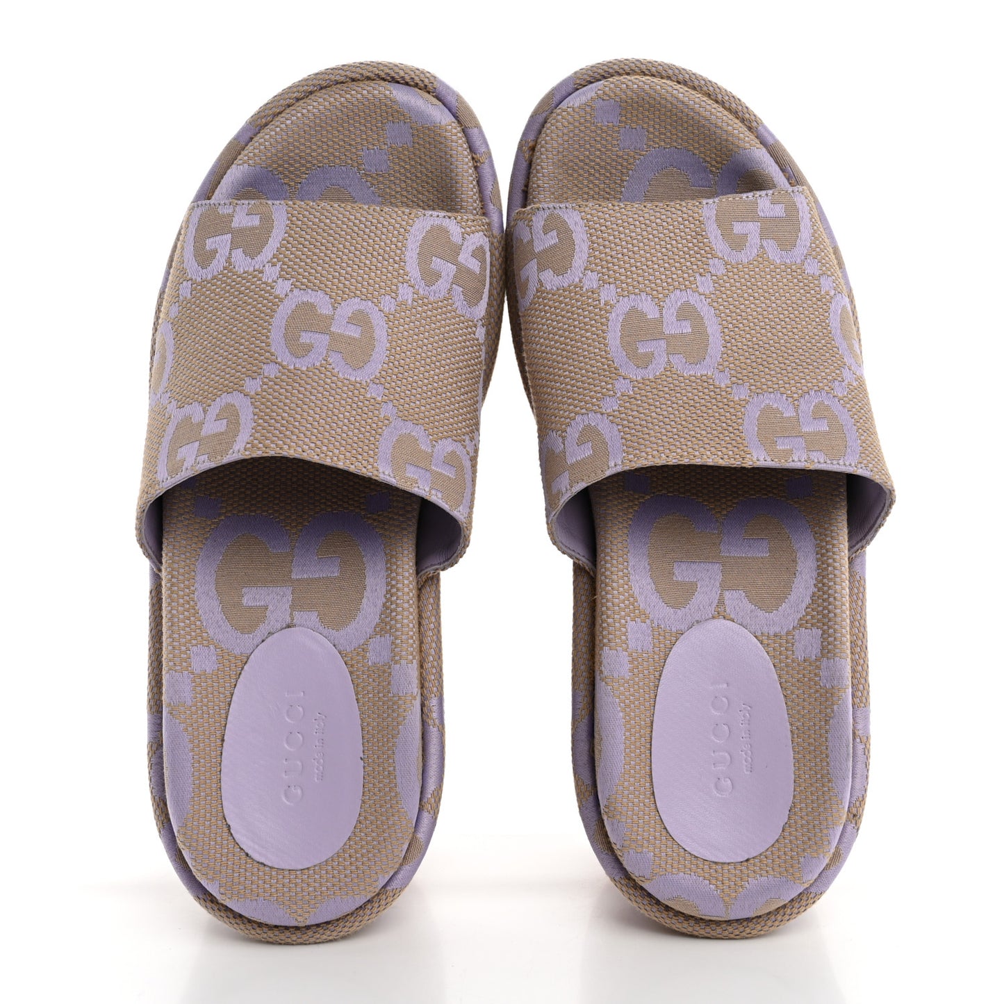 Monogram Jumbo GG Platform Slide Wedge Sandals 37 Beige Lapis