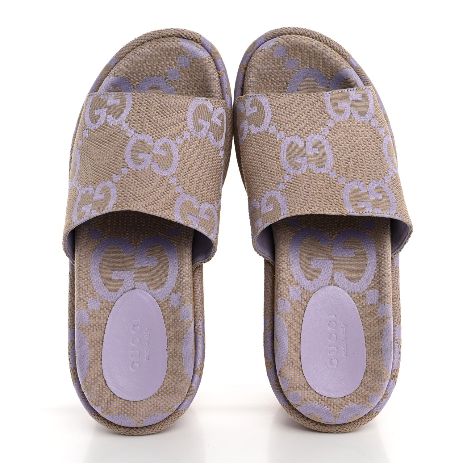 Gucci Monogram Jumbo GG Platform Slide Wedge Sandals 37 Beige Lapis 2 of 9