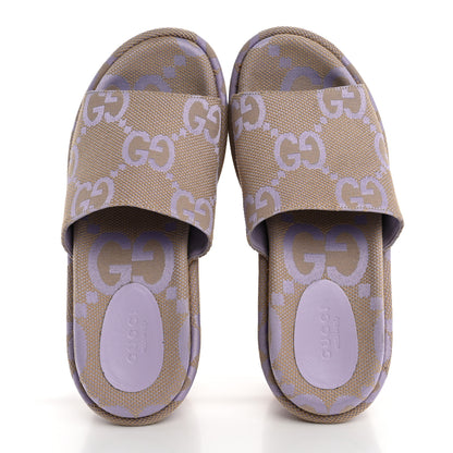 Gucci Monogram Jumbo GG Platform Slide Wedge Sandals 37 Beige Lapis 2 of 9