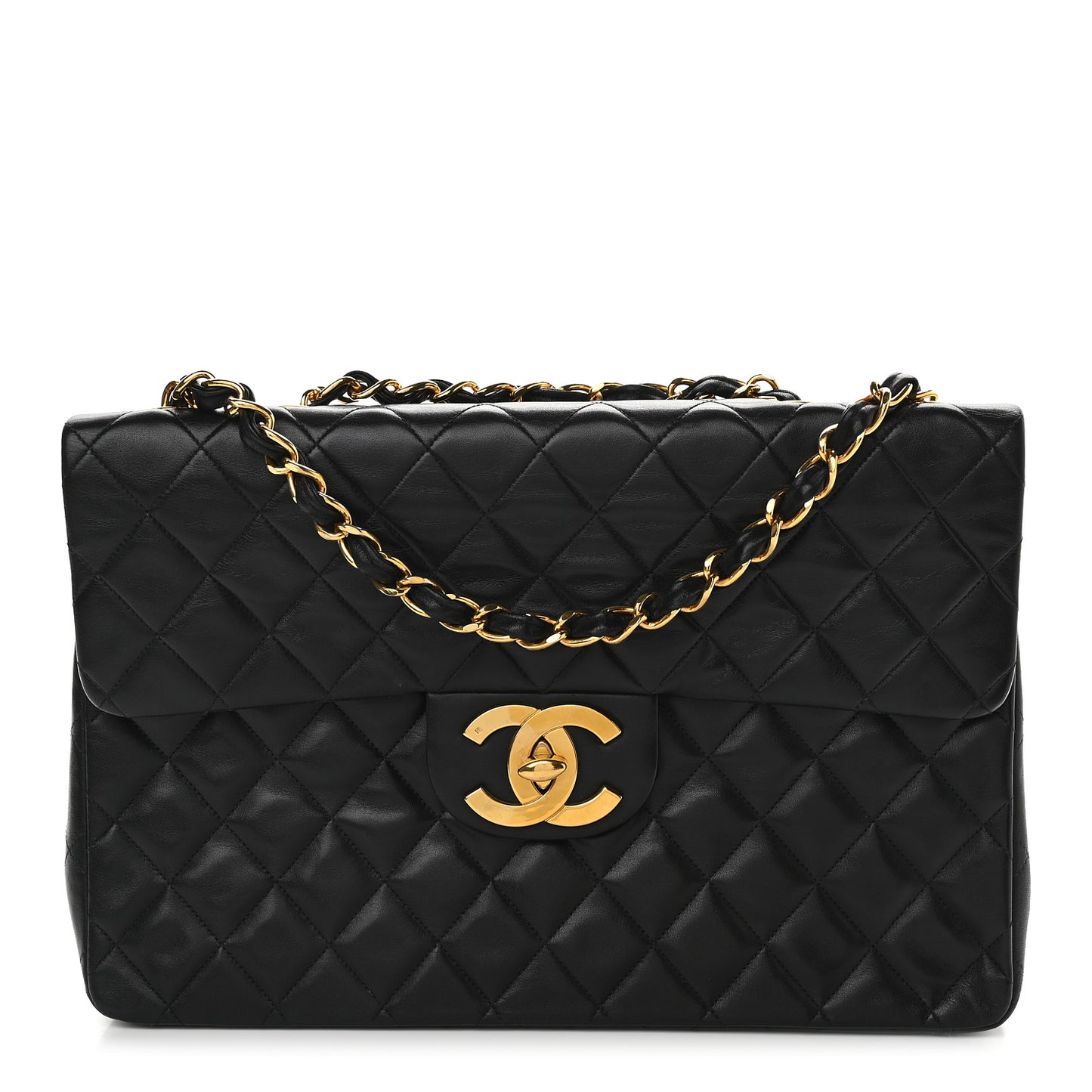 Lambskin Quilted XL Jumbo Single Flap Black