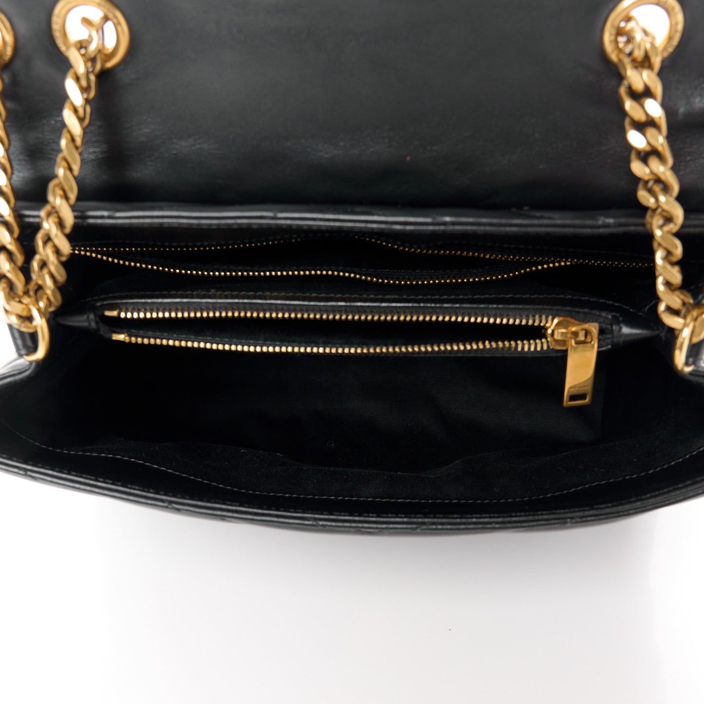 Calfskin Y Quilted Monogram Medium Loulou Chain Satchel Black