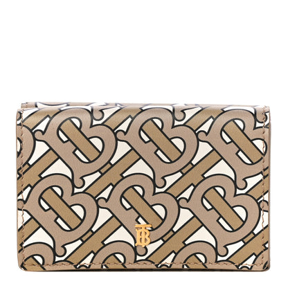 Burberry Grained Calfskin Monogram Double Flap Lark Wallet Beige 1 of 12