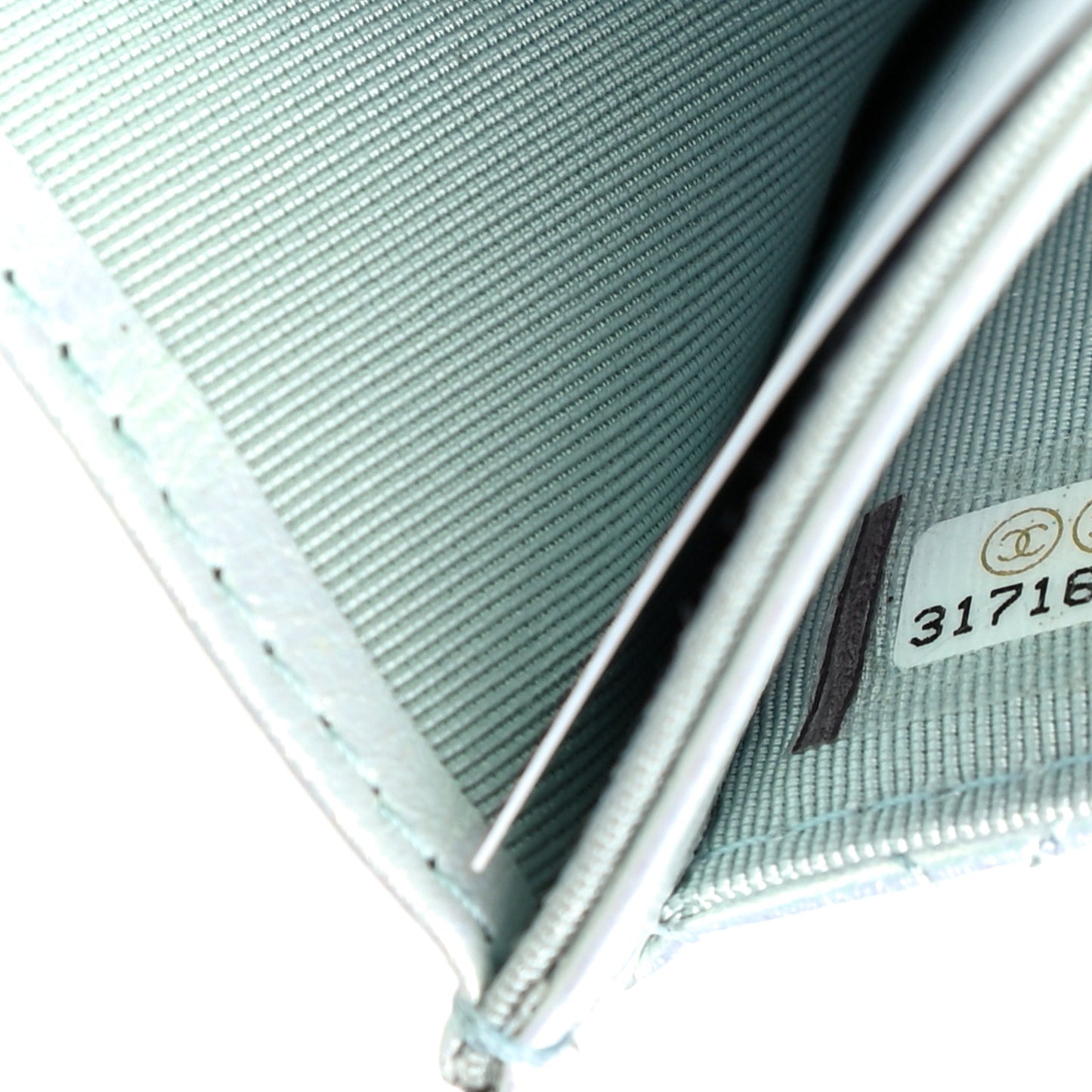 Iridescent Calfskin Quilted Flap Card Holder Light Blue
