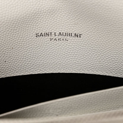 Saint Laurent Grain De Poudre Matelasse Chevron Monogram Envelope Chain Wallet Optical White 7 of 20