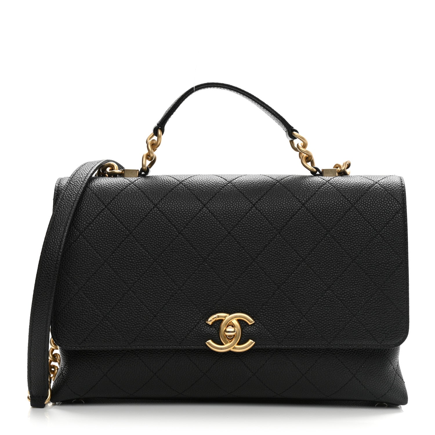 Chanel Grained Calfskin Stitched Flap Black 1 of 8
