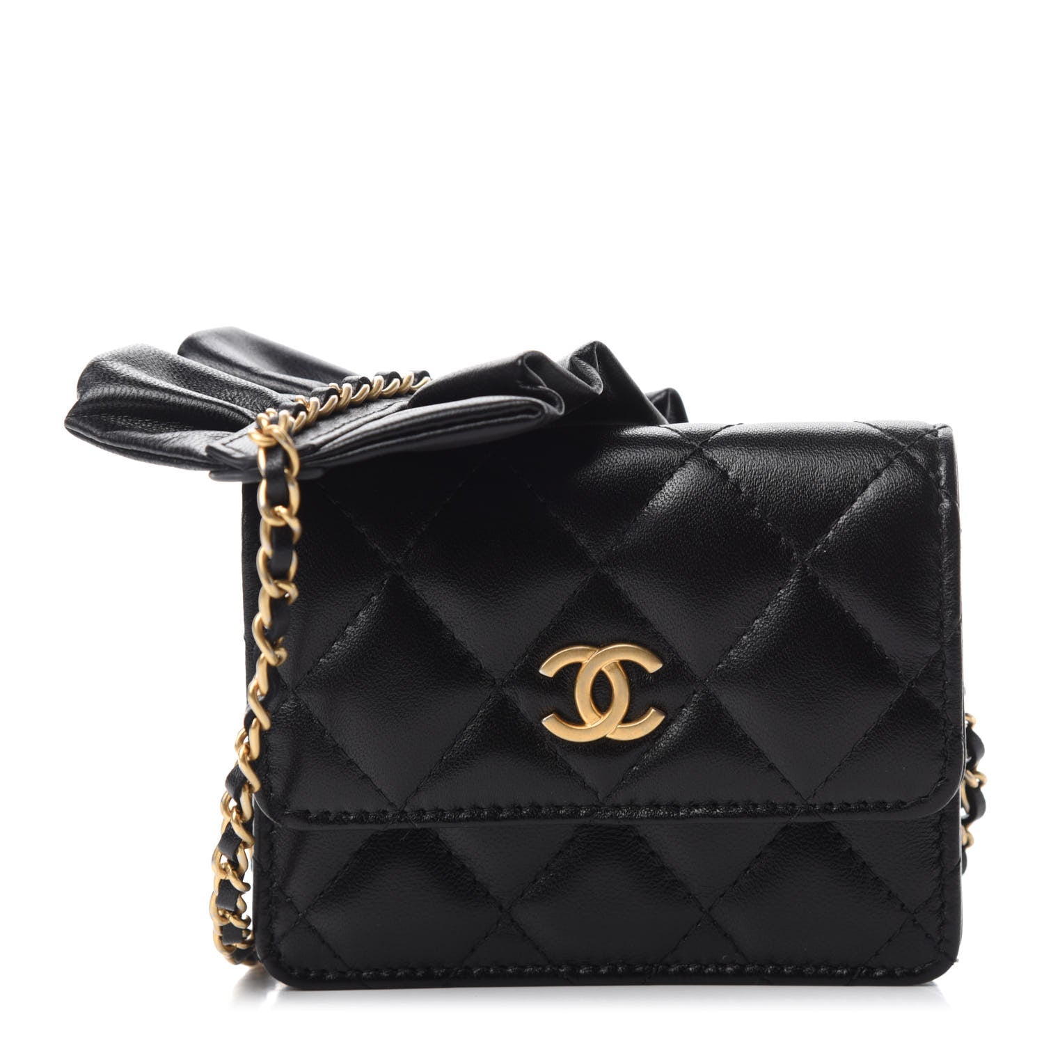 Chanel Lambskin Quilted Romance Clutch With Chain Black 1 of 12