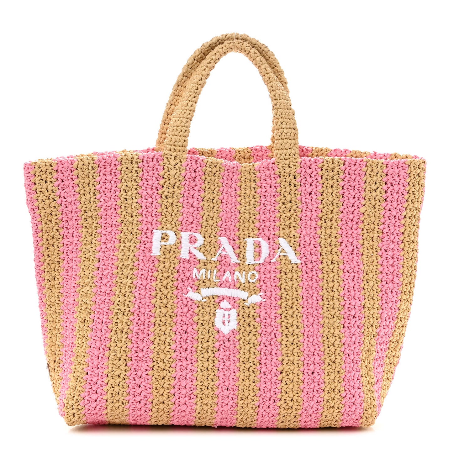 Yarn Raffia Effect Crochet Striped Large Logo Tote Naturale Petalo