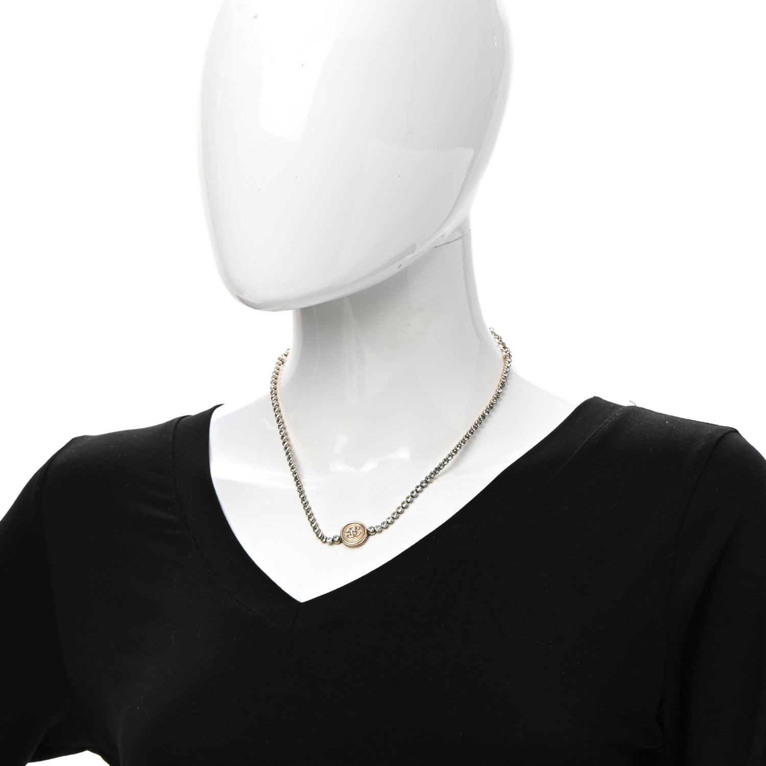 Chanel Crystal CC Chain Short Necklace Gold 2 of 8