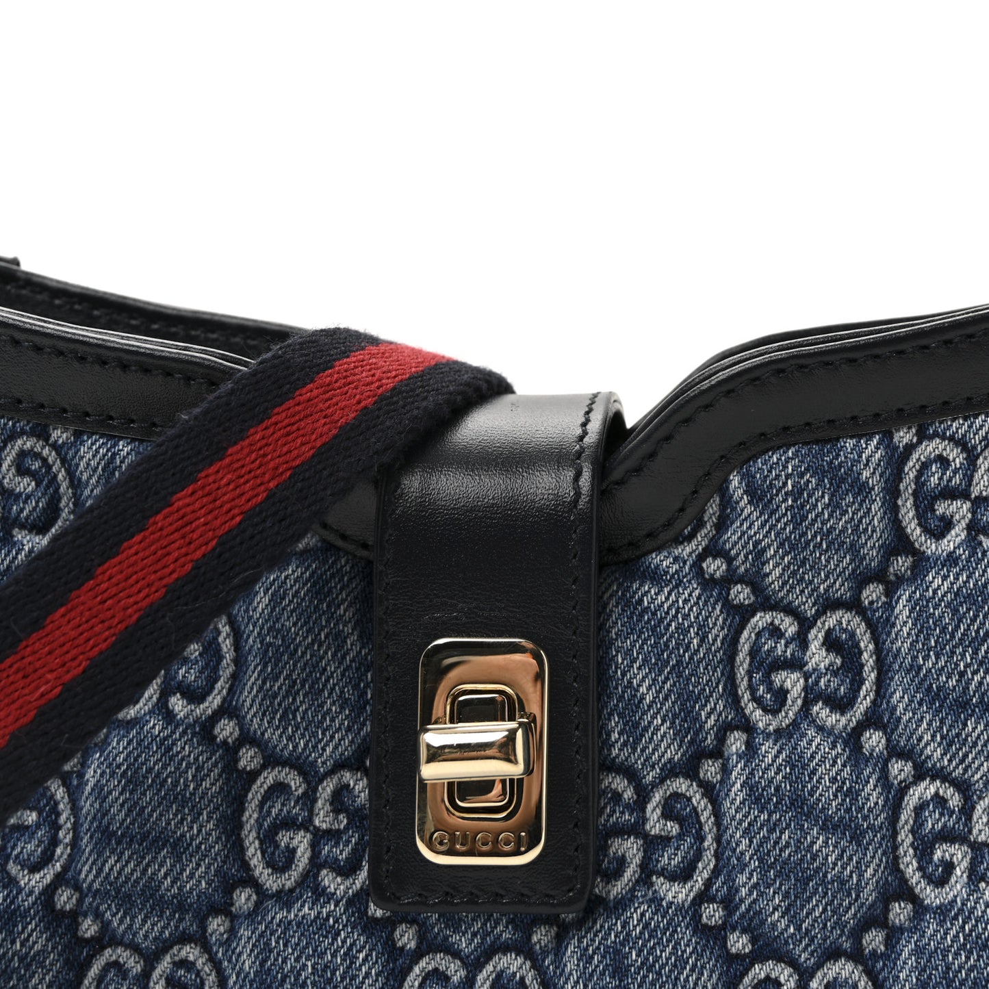 Denim GG Monogram Mini Moon Side Shoulder Bag Blue