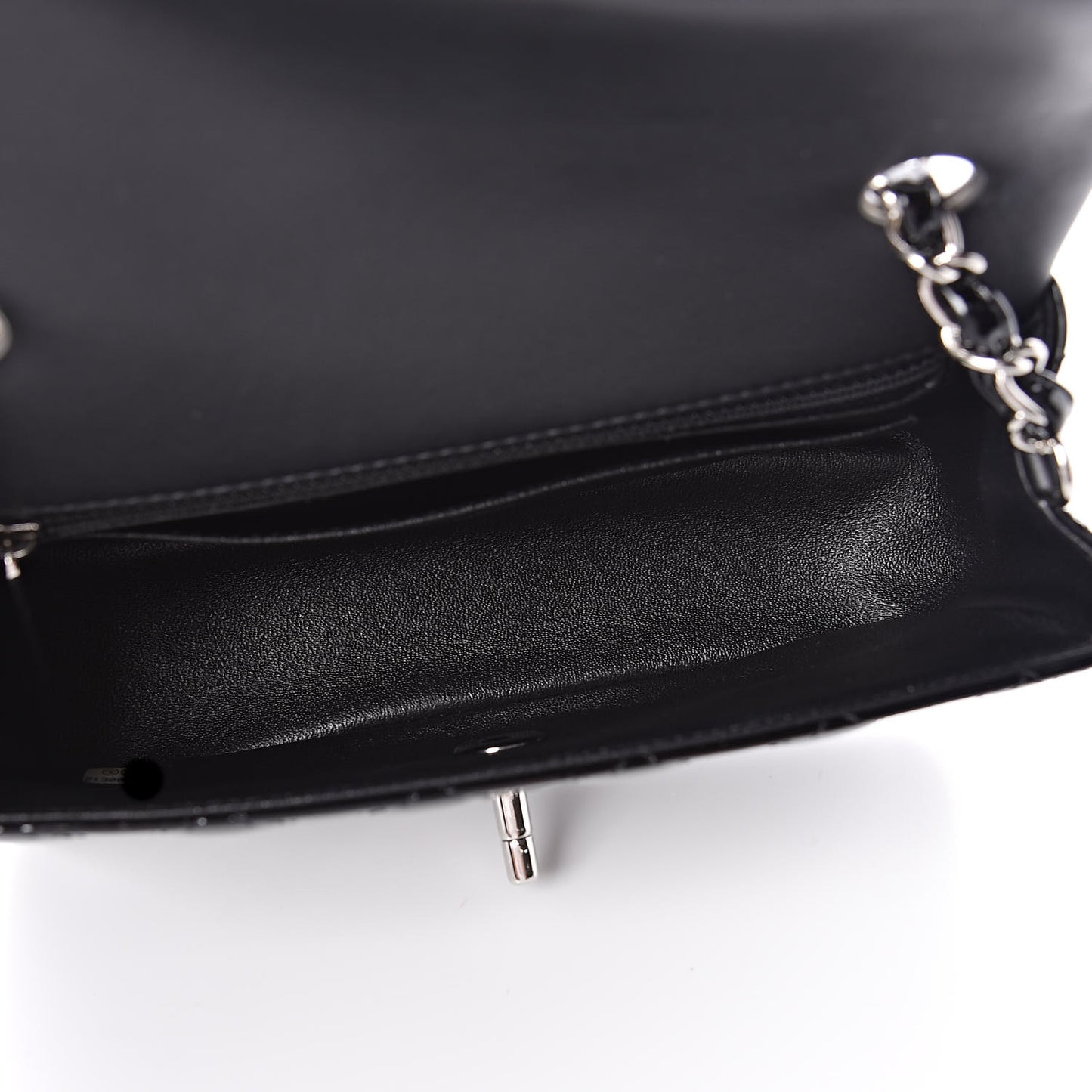 Patent Calfskin Quilted Mini Rectangular Flap Black