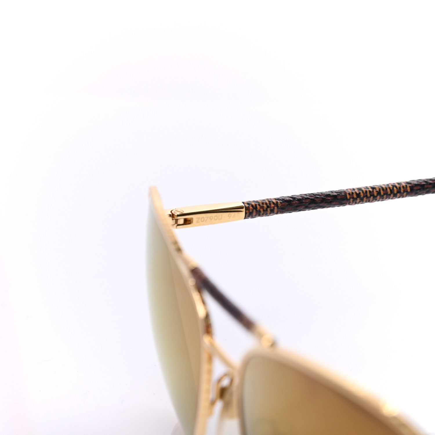 Louis Vuitton Damier Ebene Conspiration Pilote Aviator Sunglasses Z0790U Gold 6 of 8