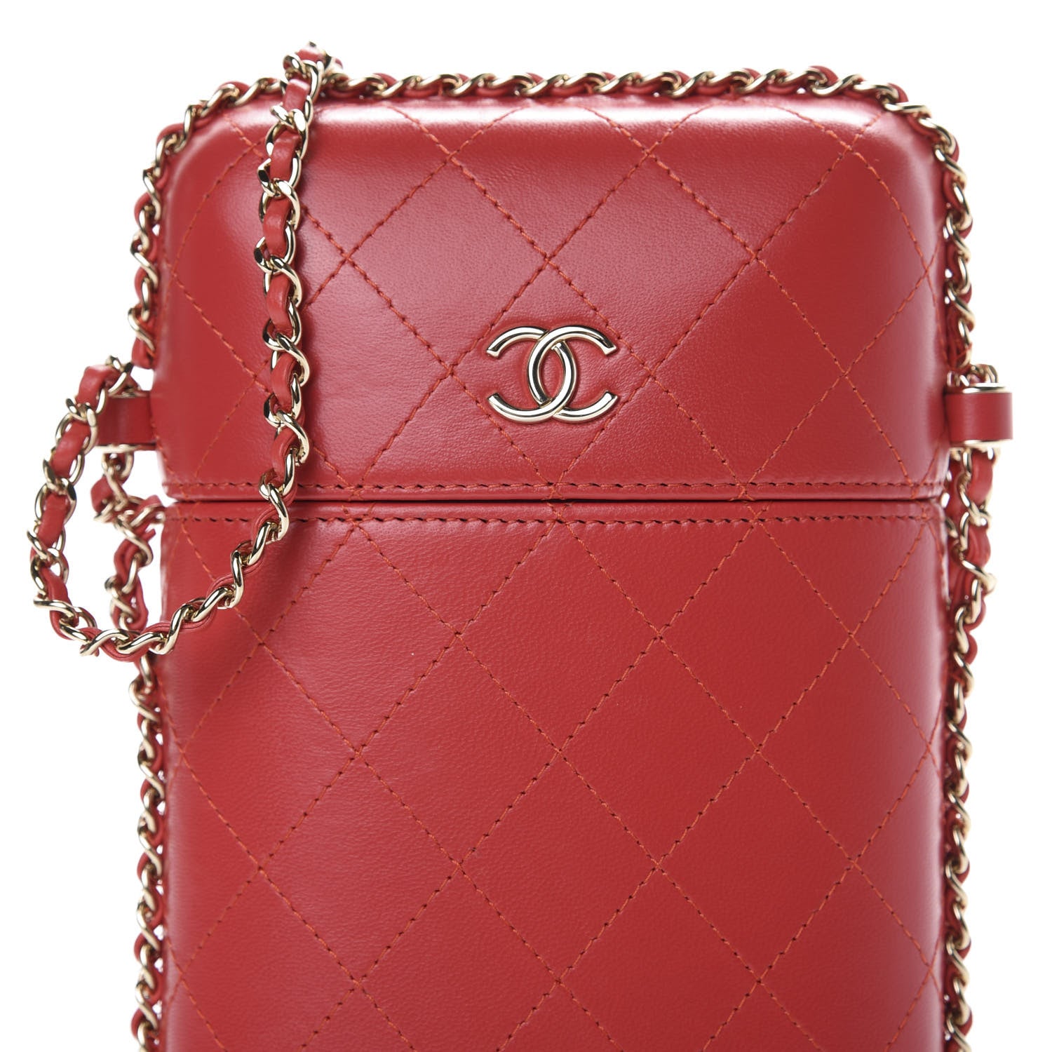 Chanel Lambskin Quilted Chain Around Phone Holder Red 9 of 10