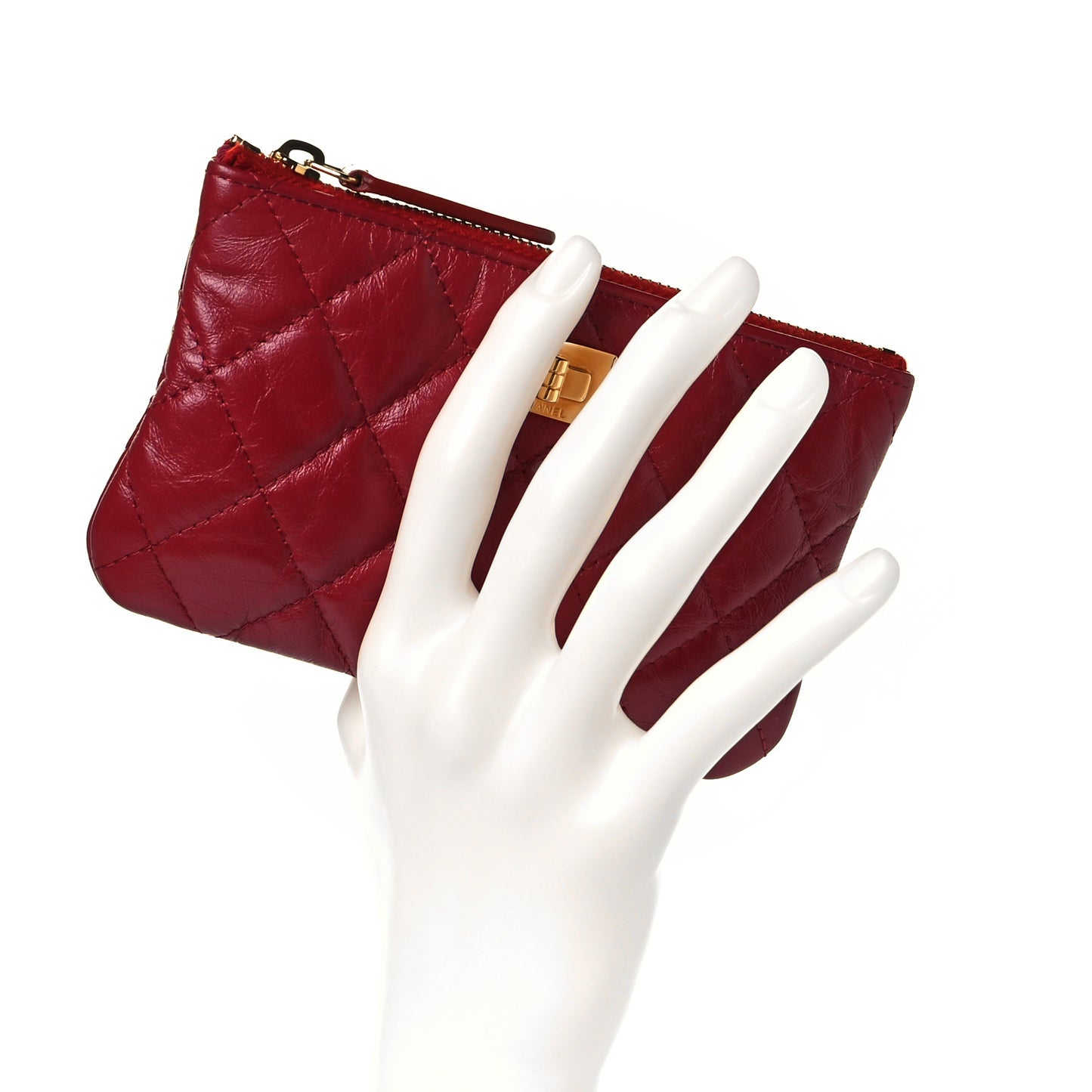 Aged Calfskin Quilted Small Reissue Cosmetic Case Red