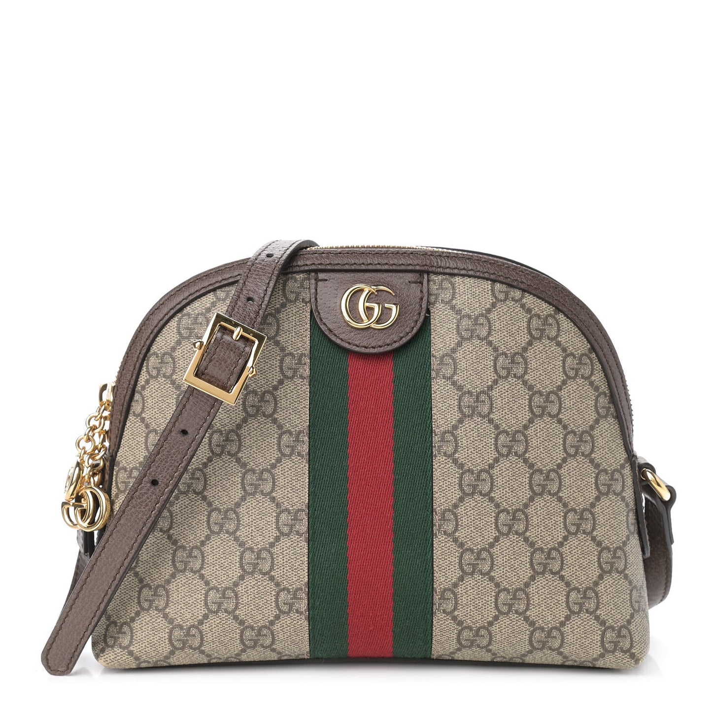 GG Supreme Monogram Textured Dollar Calfskin Web Small Ophidia Dome Shoulder Bag Beige Ebony New Acero