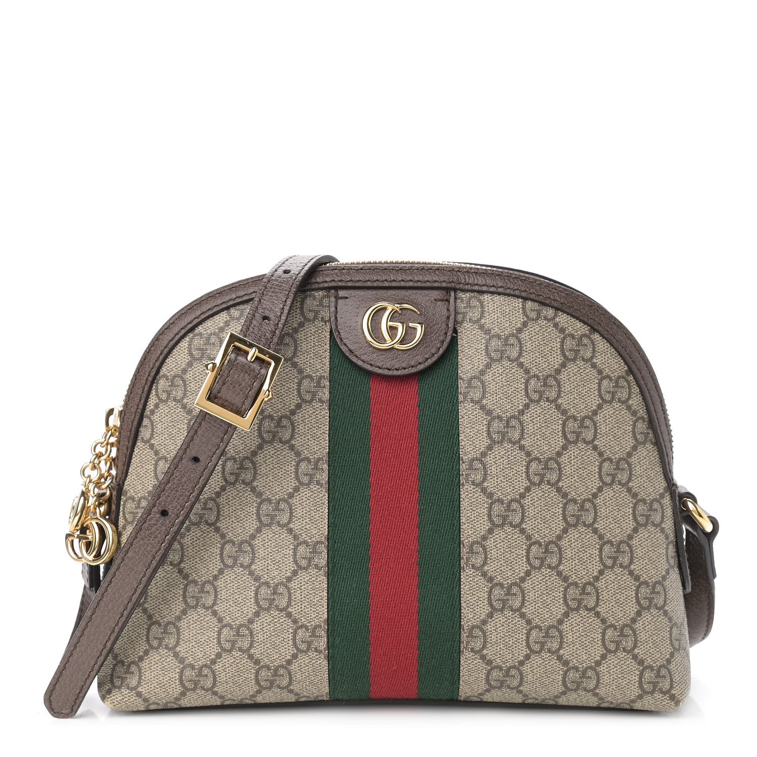 Gucci GG Supreme Monogram Textured Dollar Calfskin Web Small Ophidia Dome Shoulder Bag Beige Ebony New Acero 1 of 11