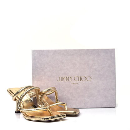Jimmy Choo Metallic Crackled Calfskin Cape 75 Strappy Slide Sandals 38 Gold 10 of 10