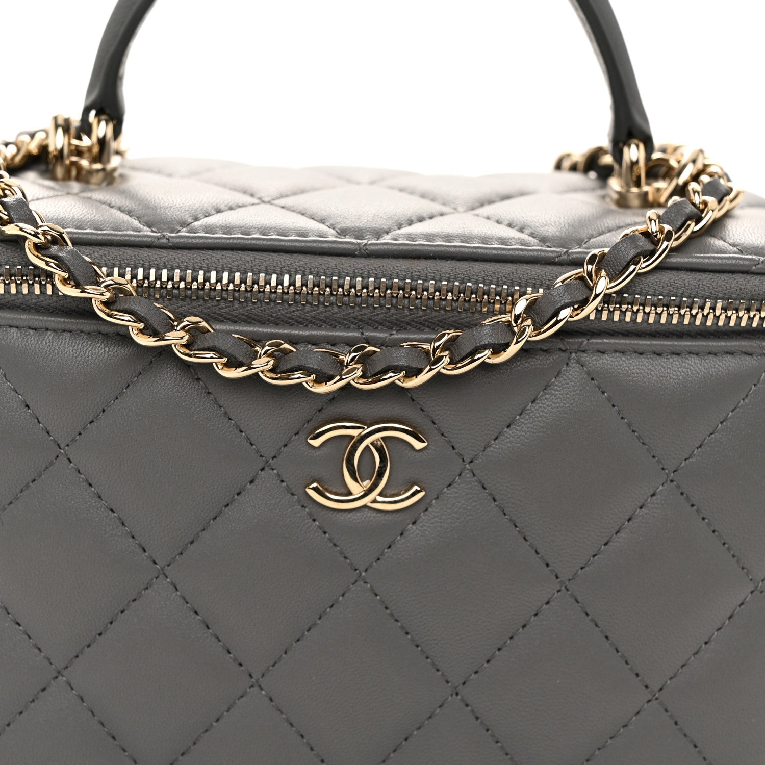Chanel Lambskin Quilted Small Top Handle Vanity Case With Chain Dark Grey 8 of 12