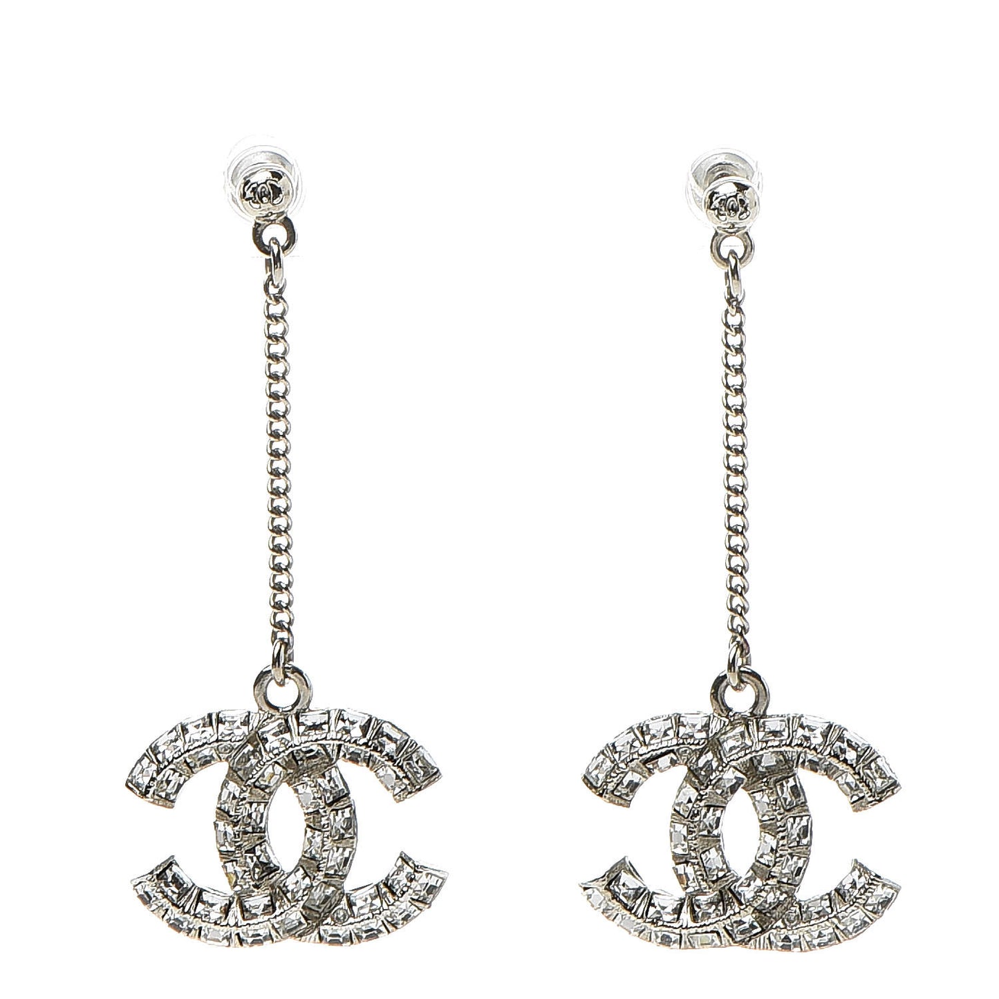 Baguette Crystal CC Drop Earrings Silver