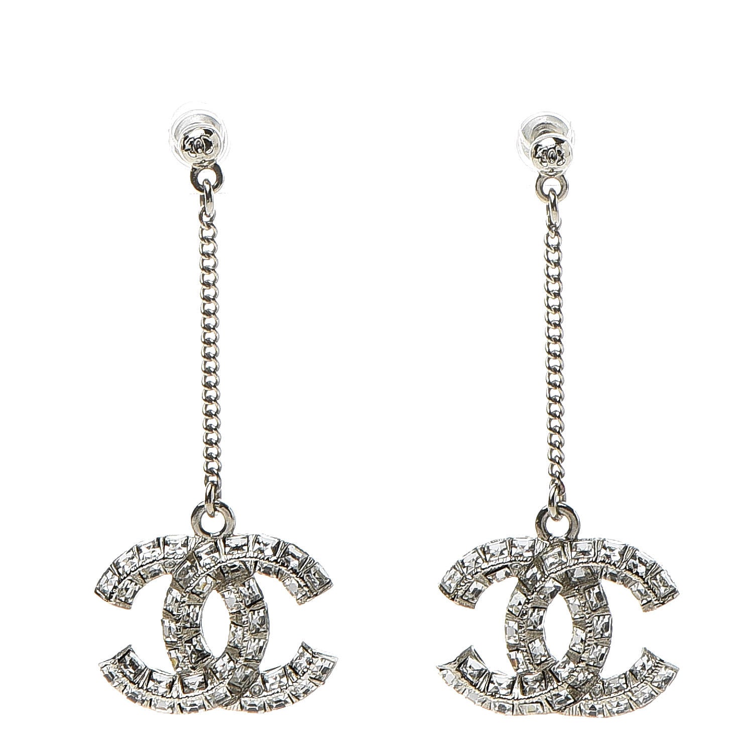 Chanel Baguette Crystal CC Drop Earrings Silver 1 of 4