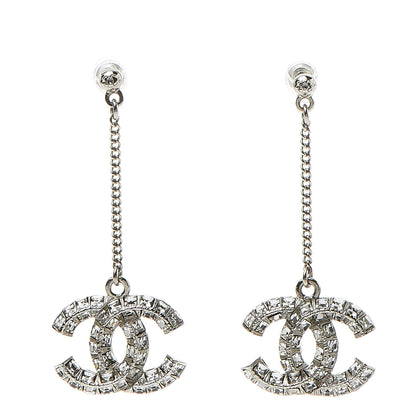 Chanel Baguette Crystal CC Drop Earrings Silver 1 of 4