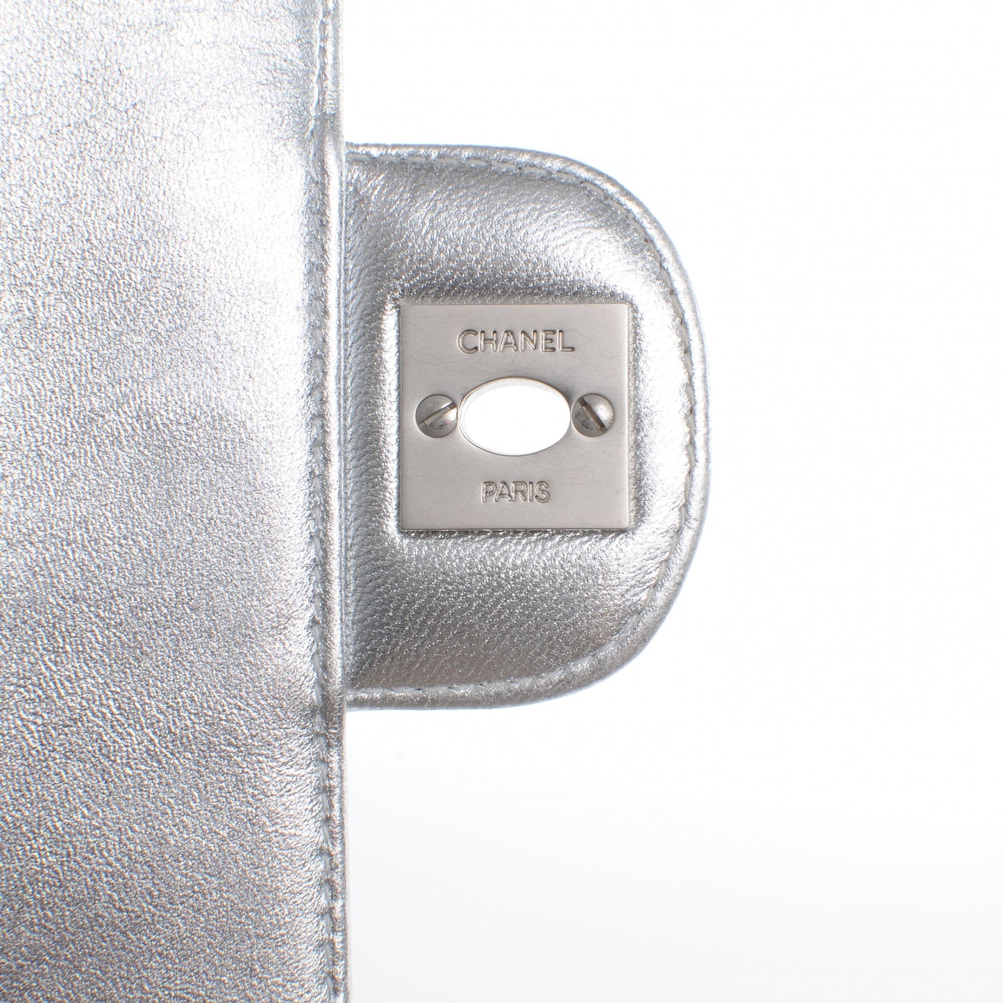 Lambskin East West Chocolate Bar Flap Silver