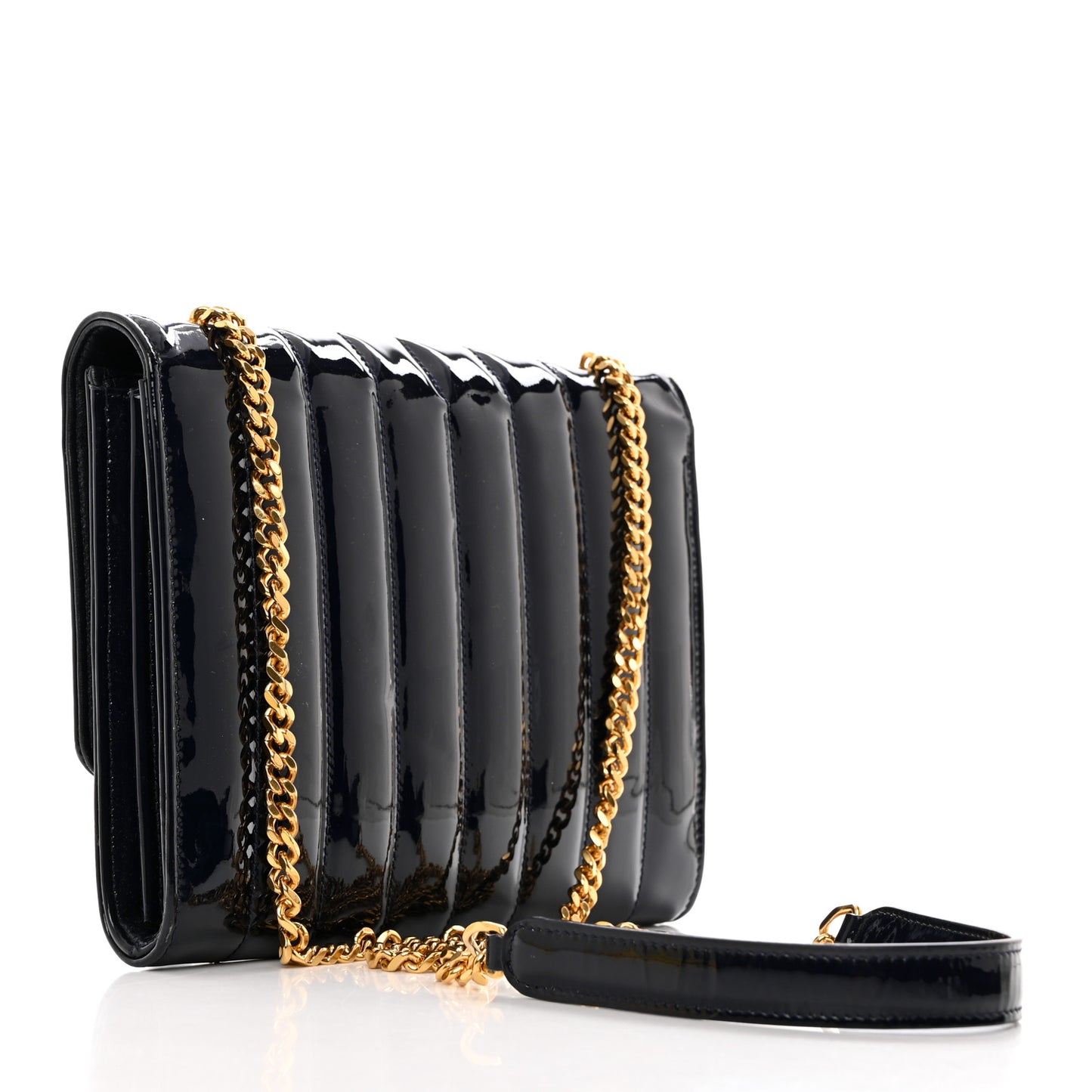 Patent Calfskin Matelasse Monogram Medium Vicky Chain Bag Blue