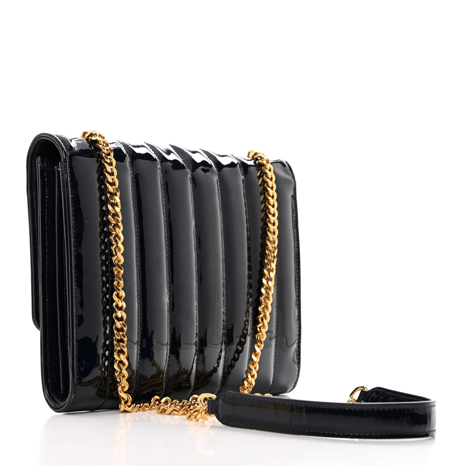 Saint Laurent Patent Calfskin Matelasse Monogram Medium Vicky Chain Bag Blue 2 of 10