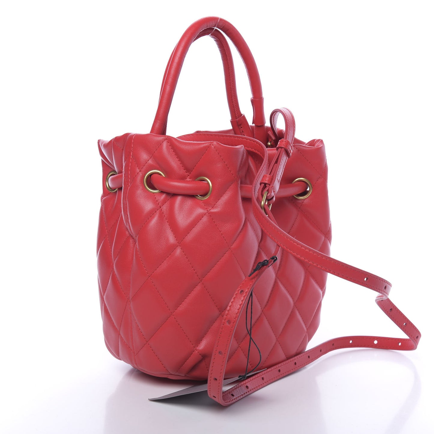 Nappa Calfskin Quilted Touch B Bucket Bag Bright Red