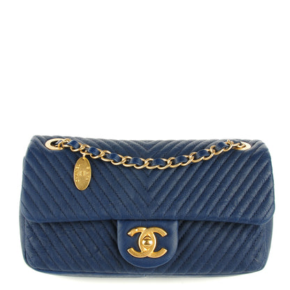 Chanel Lambskin Chevron Quilted Small Flap Navy Blue 1 of 8